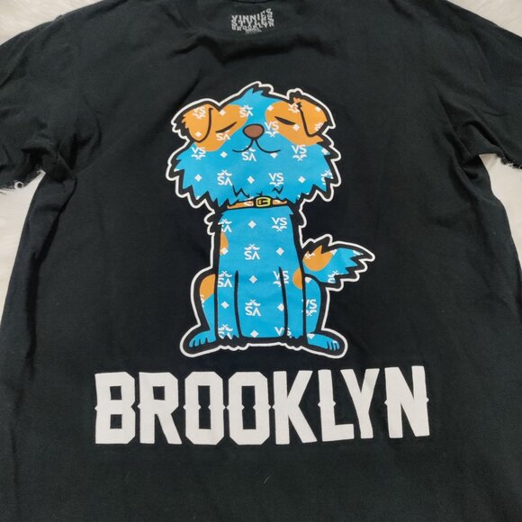 Brooklyn Vinnies Signature Blue Dog Graphic Print Short Sleeve Black Shirt Small - Picture 3 of 10